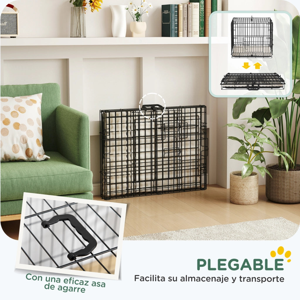 Gabbia per Cani Pieghevole con Cuscini Grigio e Nero ¨C zephmum ¨C 60x45x50 cm
