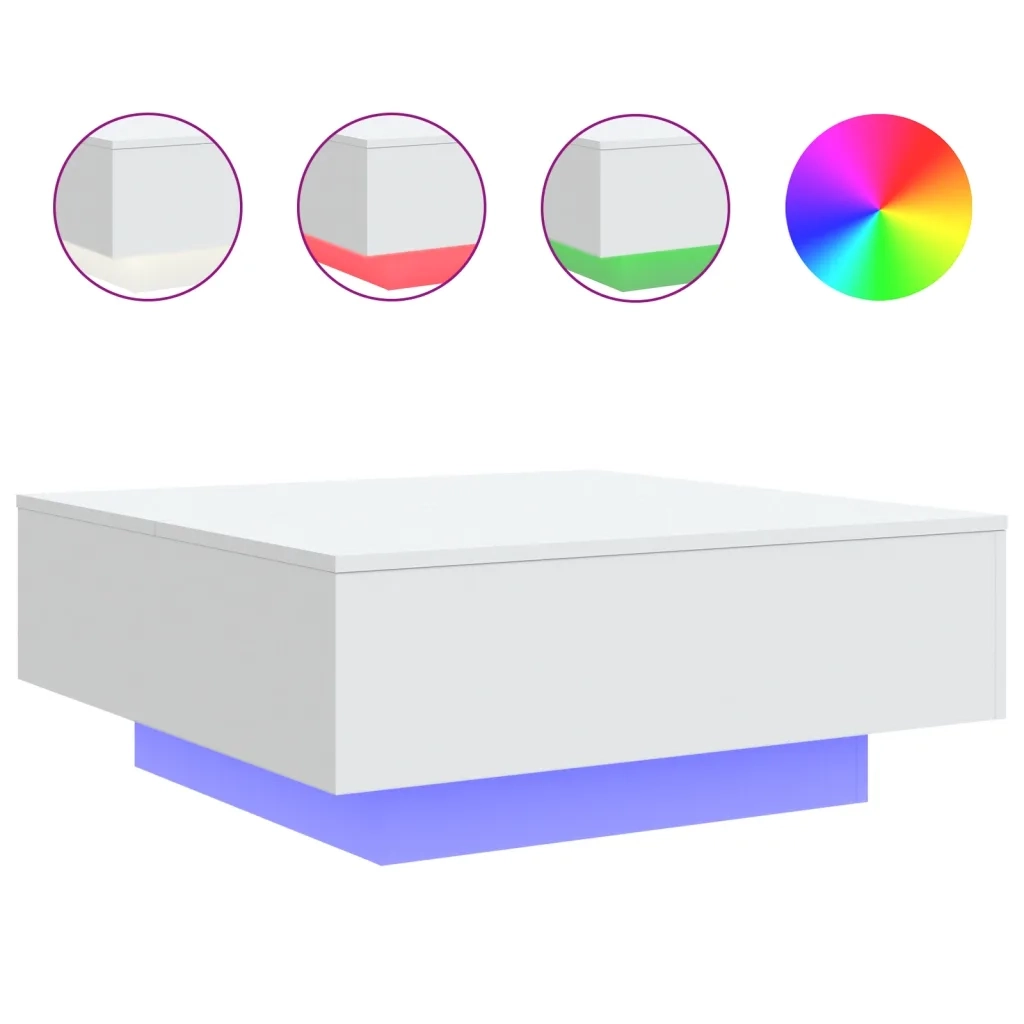 Tavolino da Soggiorno con Luci LED Bianco 80x80x31 cm 836588
