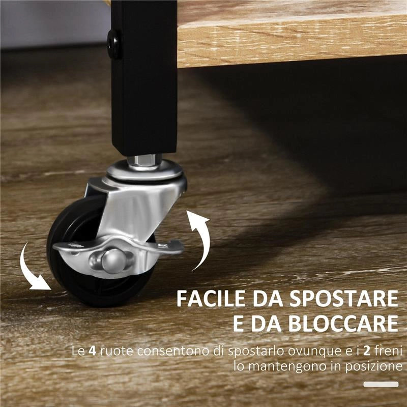 CARRELLO DA CUCINA A 3 RIPIANI CON VASSOIO RIMOVIBILE E RUOTE GIREVOLI