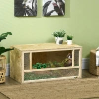 Terrario per Rettili in Legno con Porte in Vetro Scorrevoli e Pannelli in Rete, 40x80x40 cm