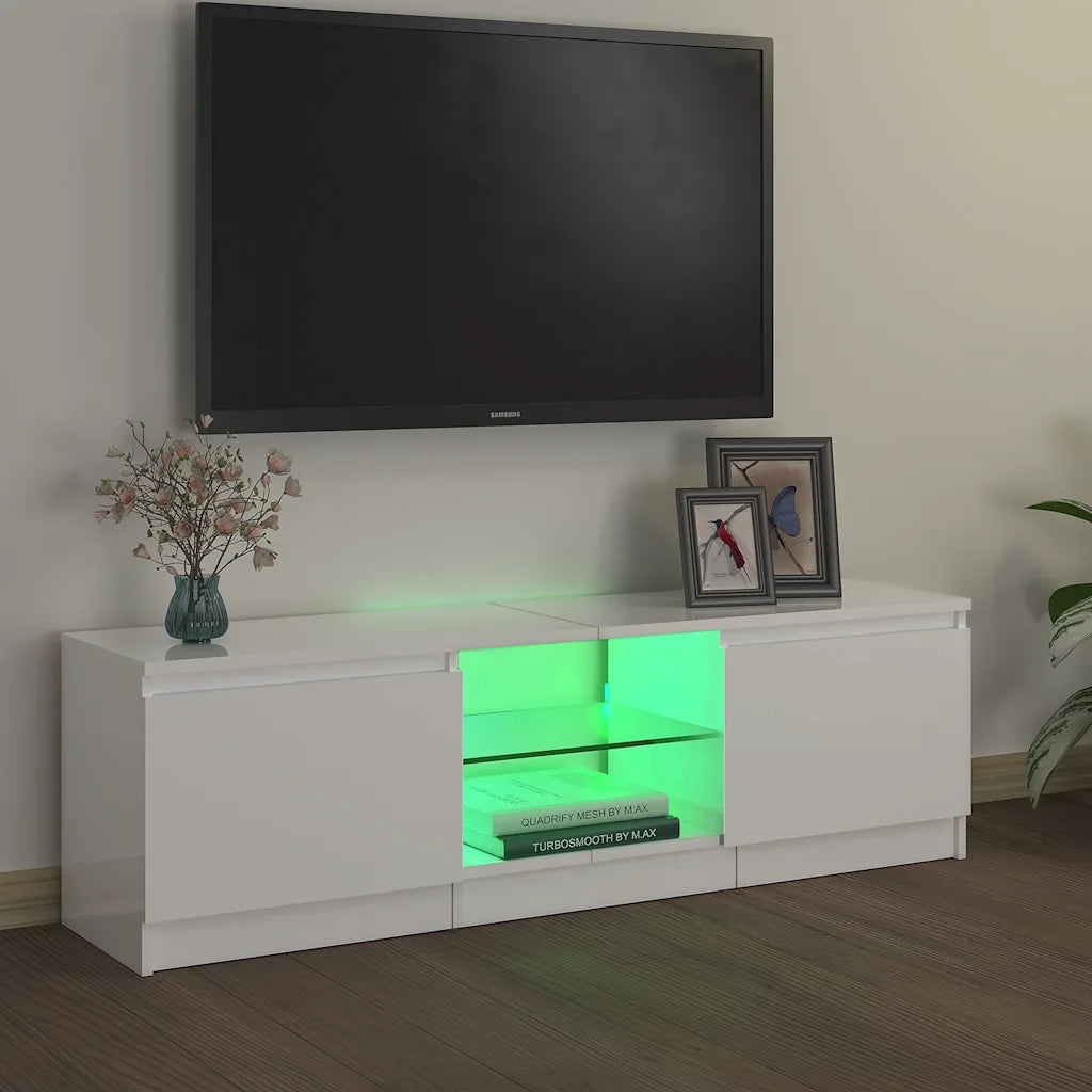 Mobile Porta TV con Luci LED Bianco Lucido 120x30x36 cm 804289
