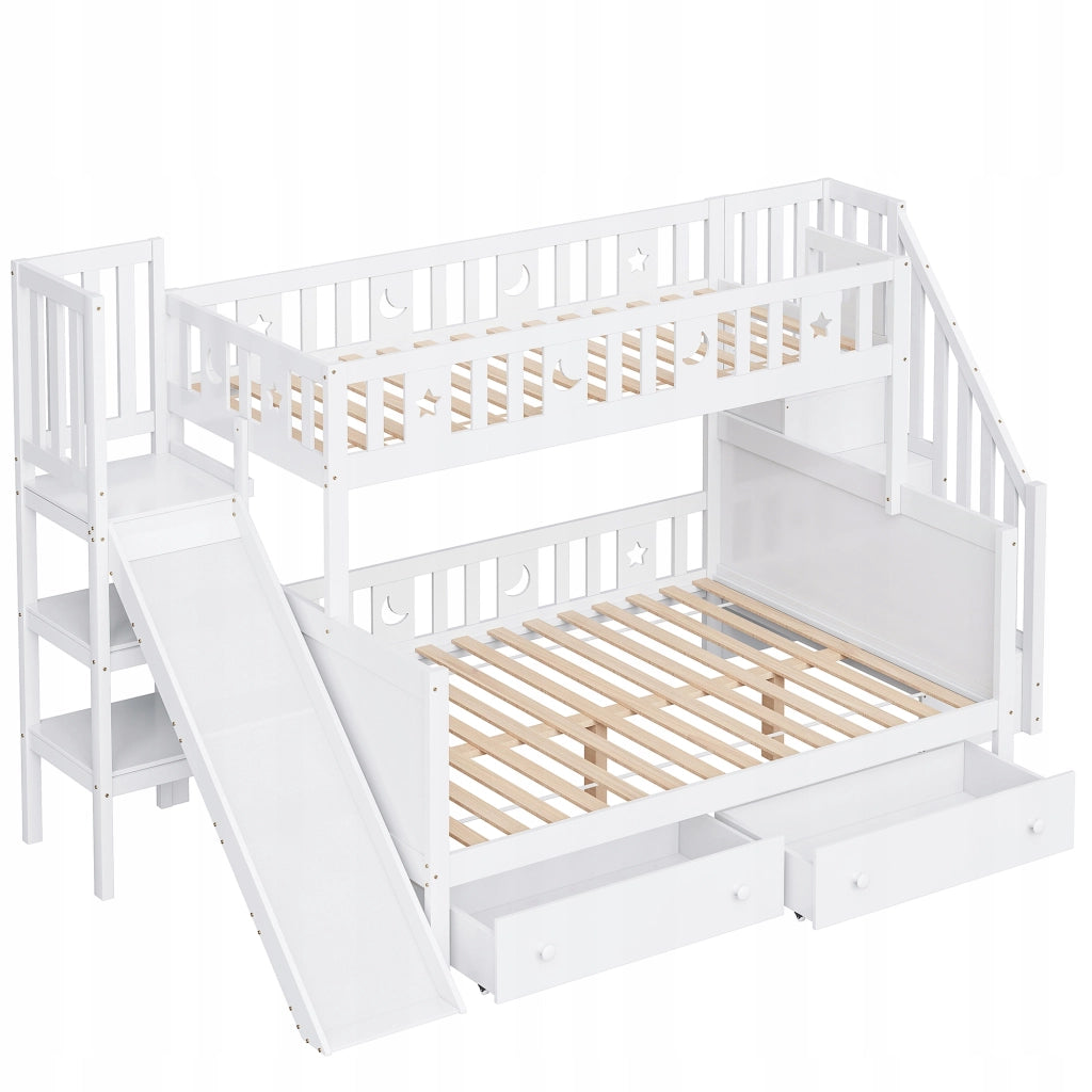 Letto a castello per bambini 90x200/140x200 - Xylo - Bianco con scivolo