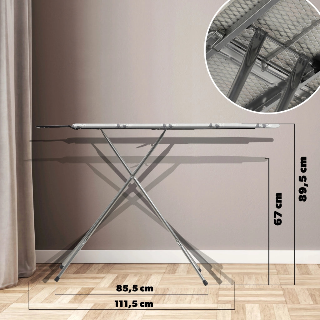 Asse da stiro KADAX 110x30cm pieghevole con supporto per ferro da stiro, piccola e robusta.