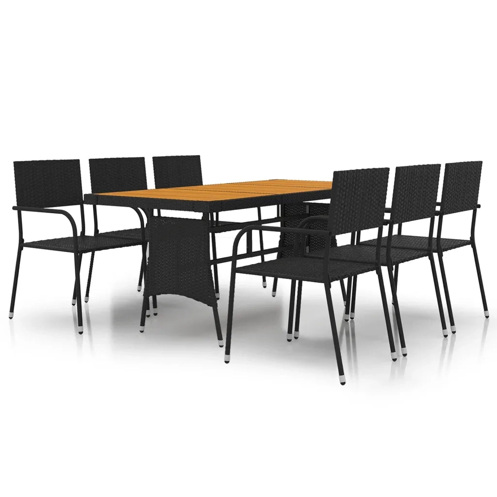 Set da Pranzo per Esterni 7 pz in Polyrattan Nero