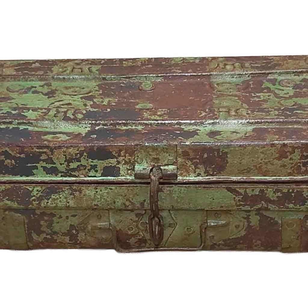 Valigia metallo artigianale verde 67x37x25h cm