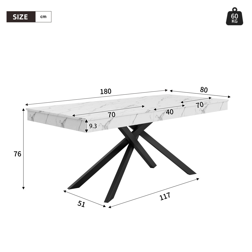 Tavolo da pranzo allungabile per 6-8 persone con piano spesso e gambe incrociate in MDF bianco per interni moderni