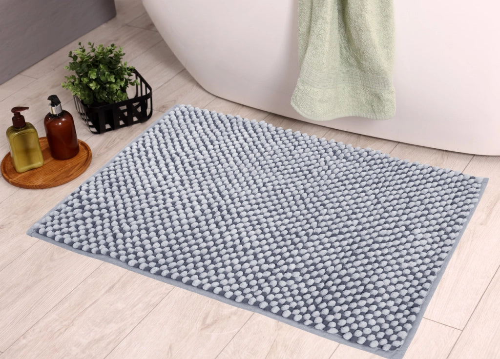 Tappeto Bagno Doccia Antiscivolo In Ciniglia Super Assorbente Modello Dots - Parure 3 Pezzi - Perla
