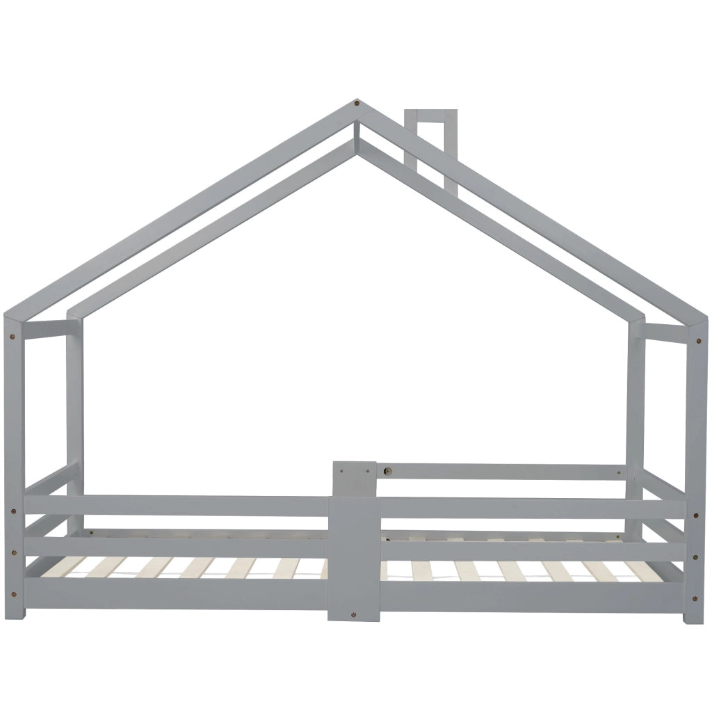 Letto a casetta per bambini 90x200 cm in legno massello di pino; grigio