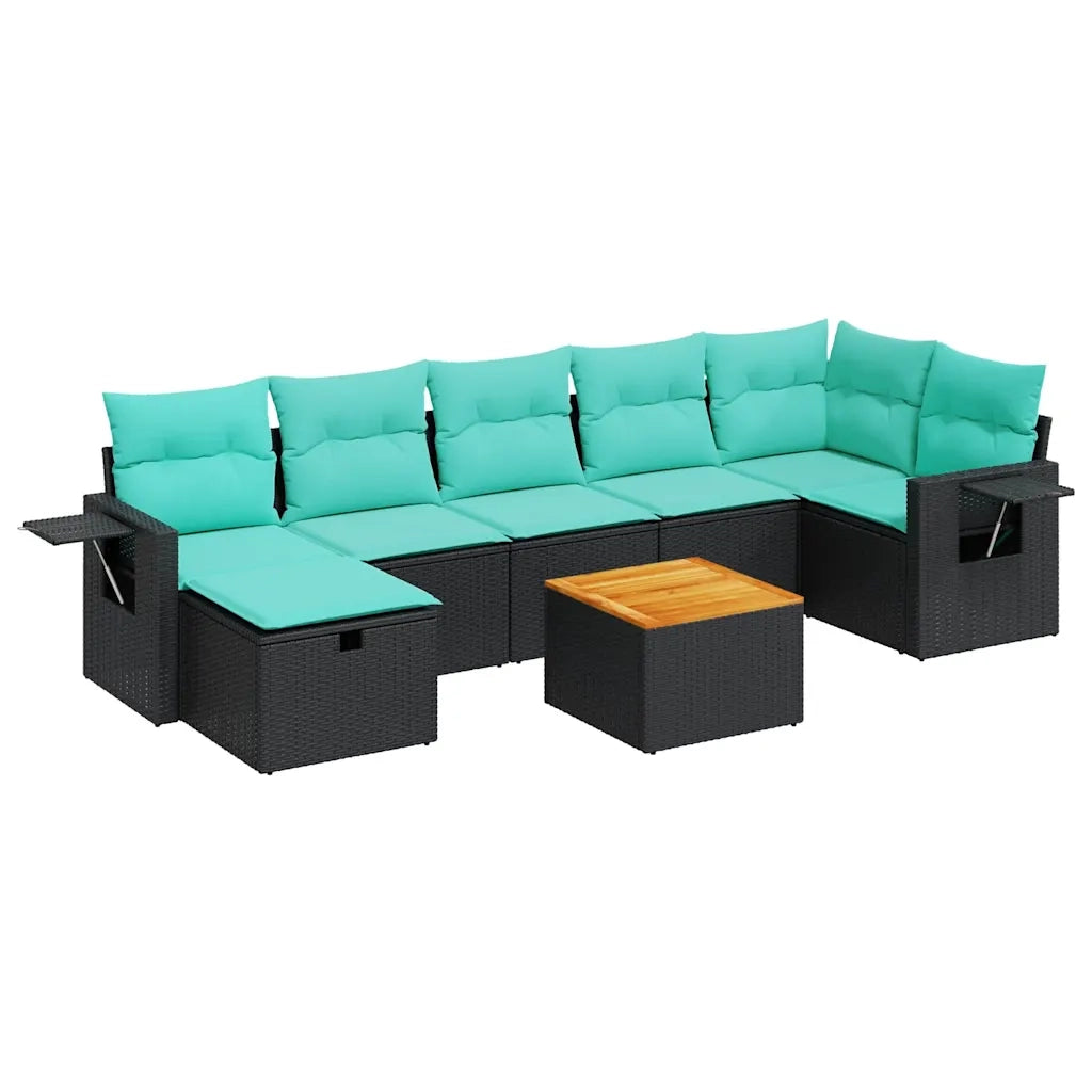 Set Divani da Giardino con Cuscini 8 pz Nero in Polyrattan