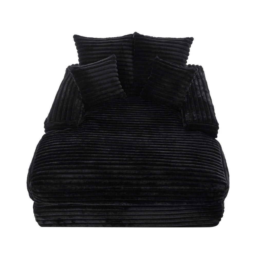 Chaise longue senza montaggio con 4 cuscini, schiuma memory, design ergonomico, in velluto a coste, Nero