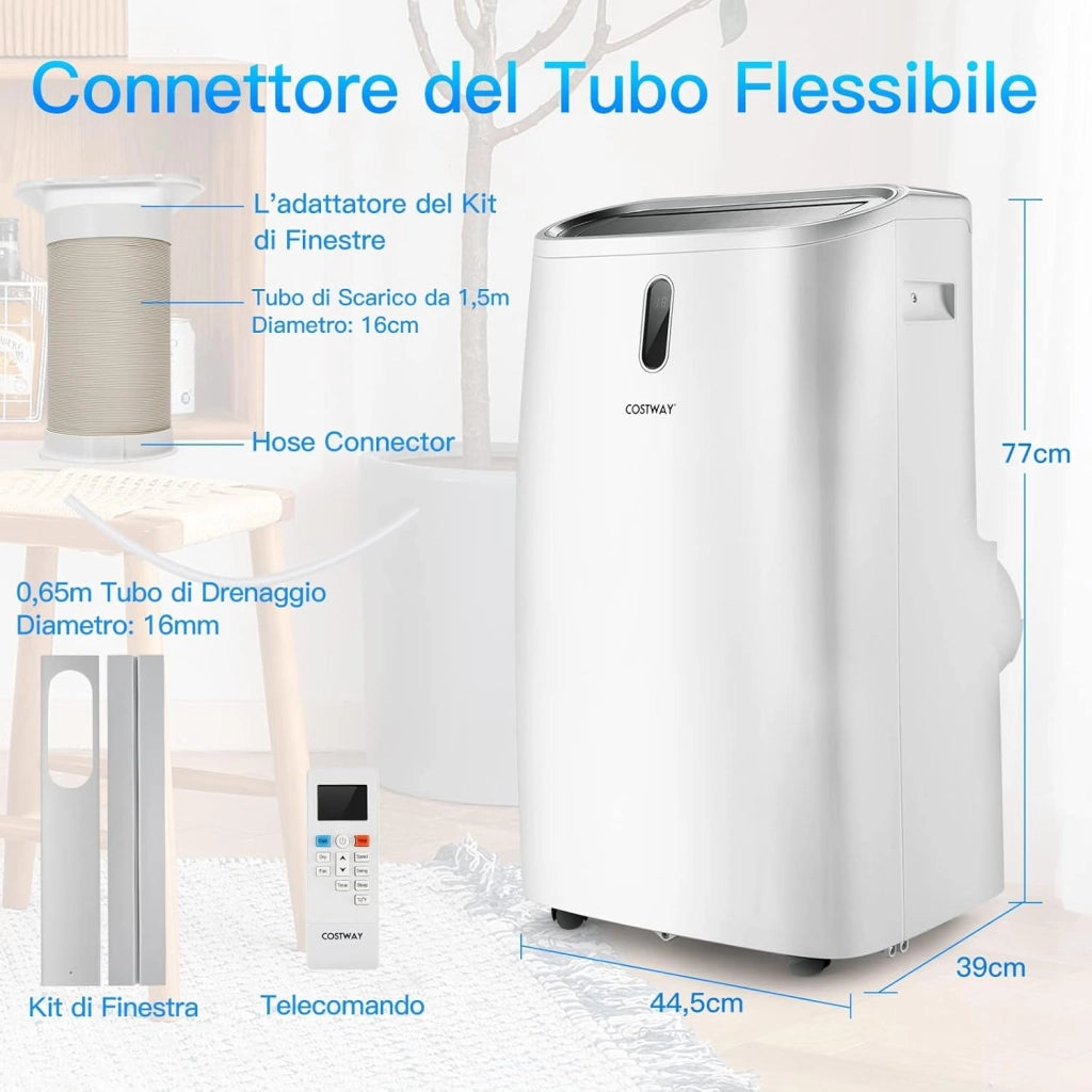 Condizionatore Portatile Caldo e Freddo, 14000BTU/4,1 kW, 5 in 1 Con Raffreddamento, Riscaldamento, Ventola, Deumidificazione e Modalità Notturna, 24H Timer, R290 (14000BTU|28m²+)