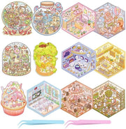 Stickers per scenografia 3D - 12 set - Crea miniaturni scenari - Terapia creativa - Riduzione dello stress - Inclusi 2 pinzetti - Stickers 3D