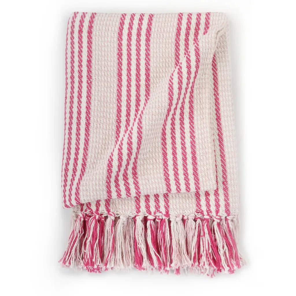 Copriletto in Cotone a Righe 160x210 cm Rosa e Bianco 245325
