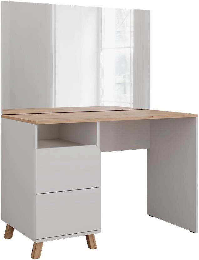 Tavolo da toeletta Karen, Bianco/Artisan, 110 cm con specchio, Materiali robusti per un utilizzo duraturo