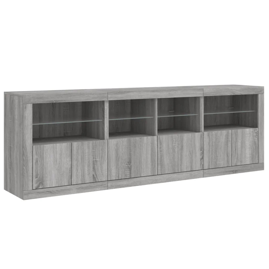 Credenza | Madia | Buffet da pranzo | Armadio da pranzo con Luci LED Grigio Sonoma 202x37x67 cm