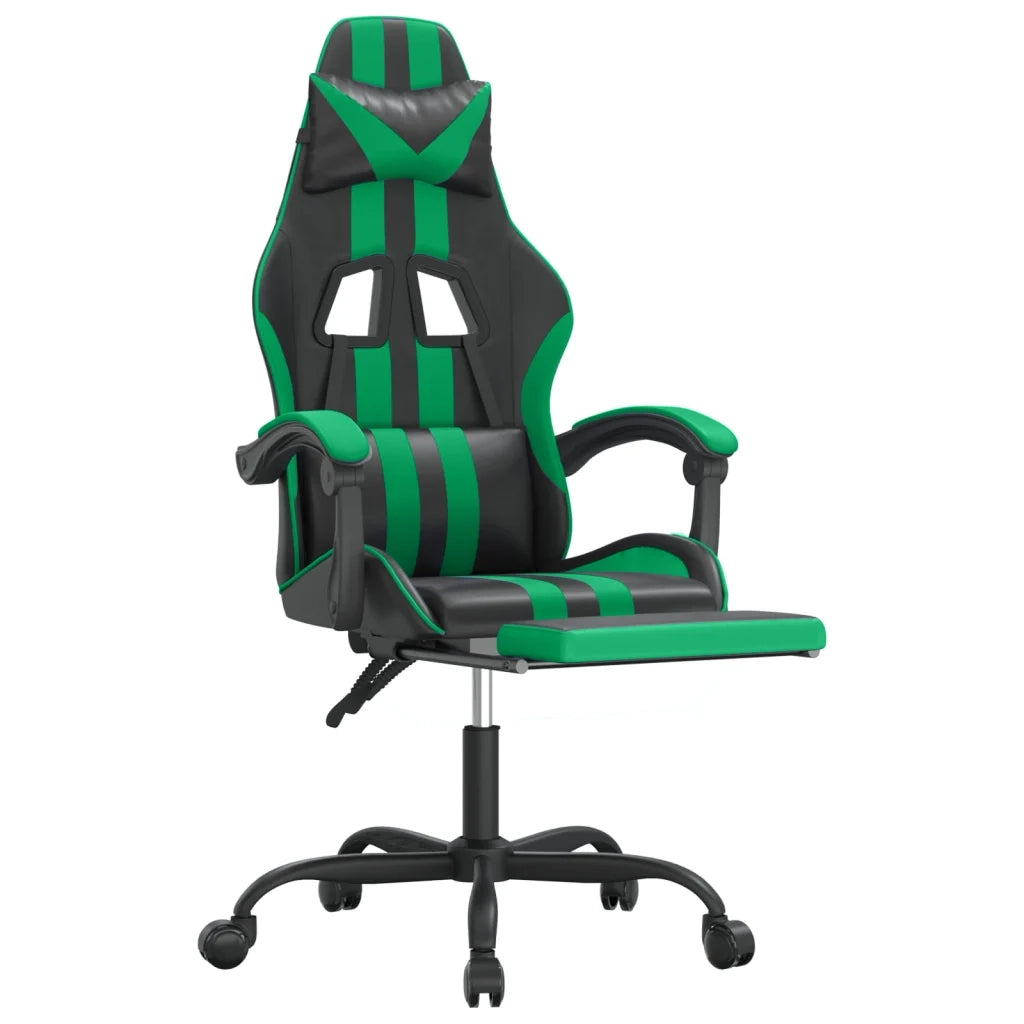 Sedia da Gaming Girevole con Poggiapiedi Nero Verde Similpelle 349534