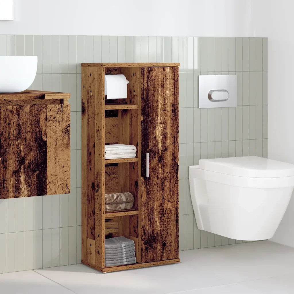 Mobile da Bagno | Armadio da bagno con Portarotolo Legno Antico 39x22x90 cm