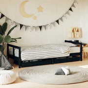 Giroletto Bambini con Cassetti Nero 80x200cm Massello di Pino 834407