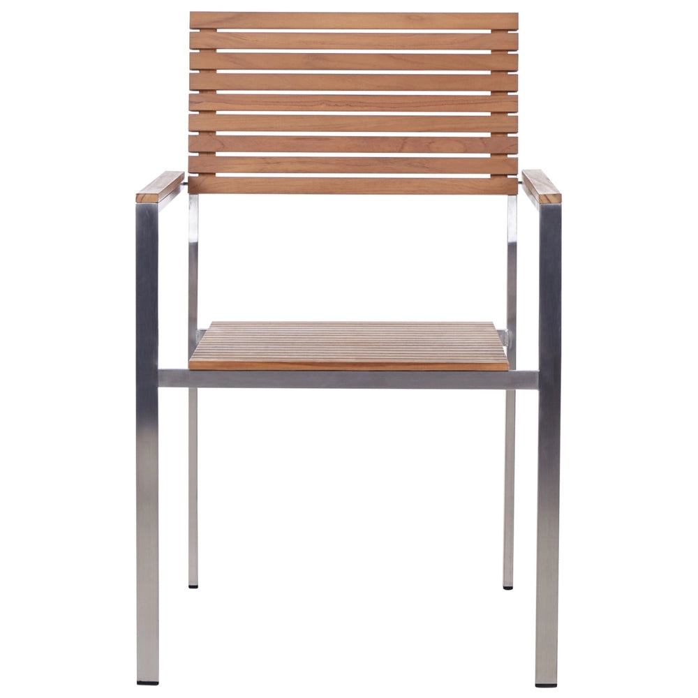 Set da pranzo da giardino da 7 pezzi in legno di teak chiaro con struttura in metallo argento 6 sedie