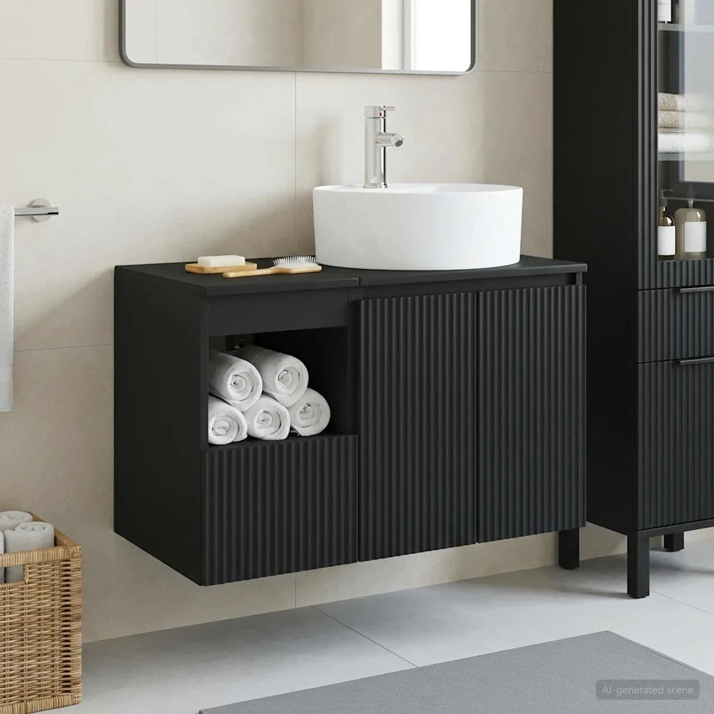 Set di mobili per il bagno 2 pz Nero Legno ingegnerizzato 3404075
