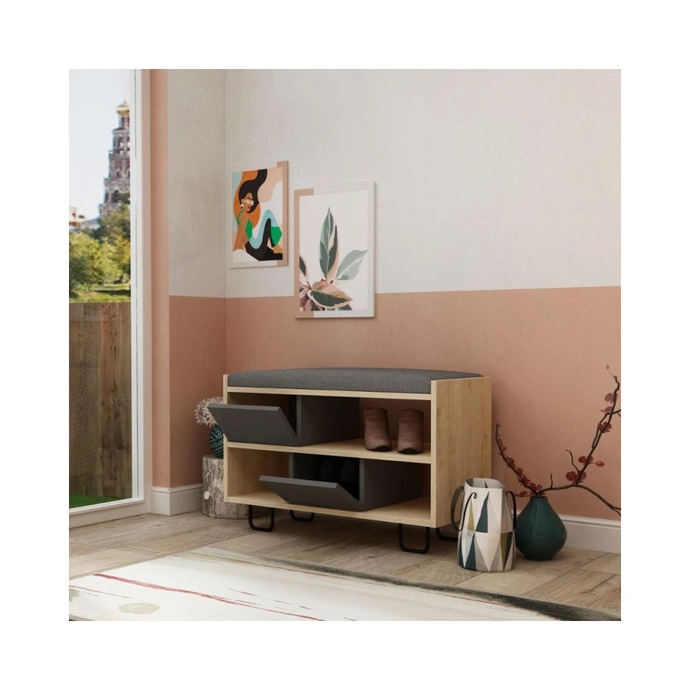 Panca scarpiera Troy con cuscino colore rovere e antracite