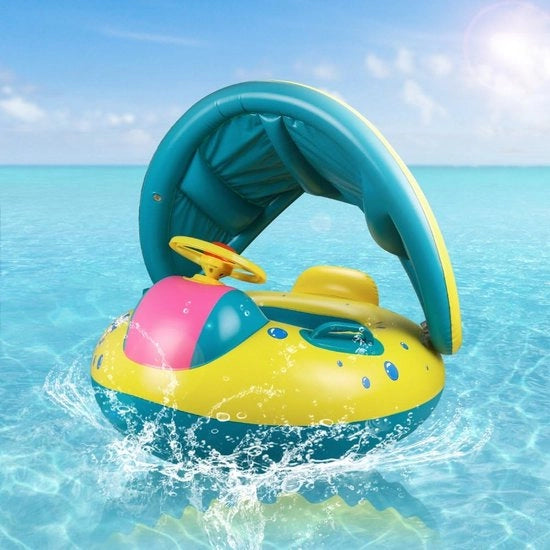 Zwemband Opblaasbar per Bambino con Cappuccio Solare - Seggiolino di Sicurezza - Per 6-36 Mesi - Protezione UV - Inclusa Tasca di Ripiegamento