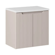 Set da bagno VANO cachemire e bianco 60cm: mobile sottolavabo con ante scanalate verticalmente + piano per lavabo