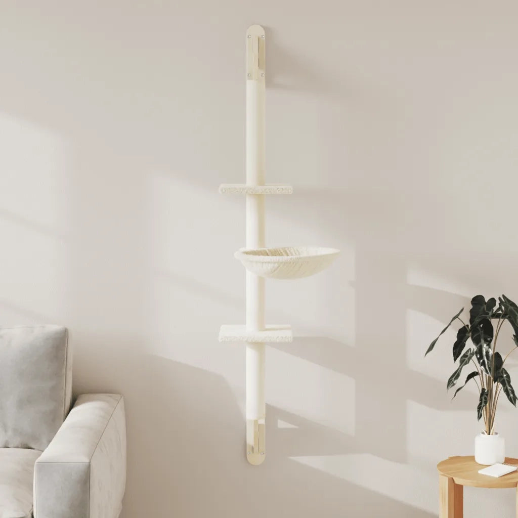 vidaXL Albero per Gatti con Tiragraffi a Parete Crema 142,5 cm