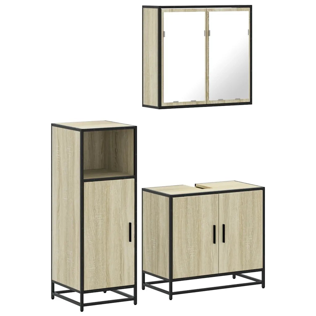Set Mobili da Bagno 3 pz Rovere Sonoma in Legno Multistrato