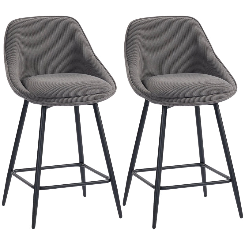 Set di 2 sgabelli da bar girevoli in tessuto effetto corda con struttura in acciaio, h 65 cm, grigio