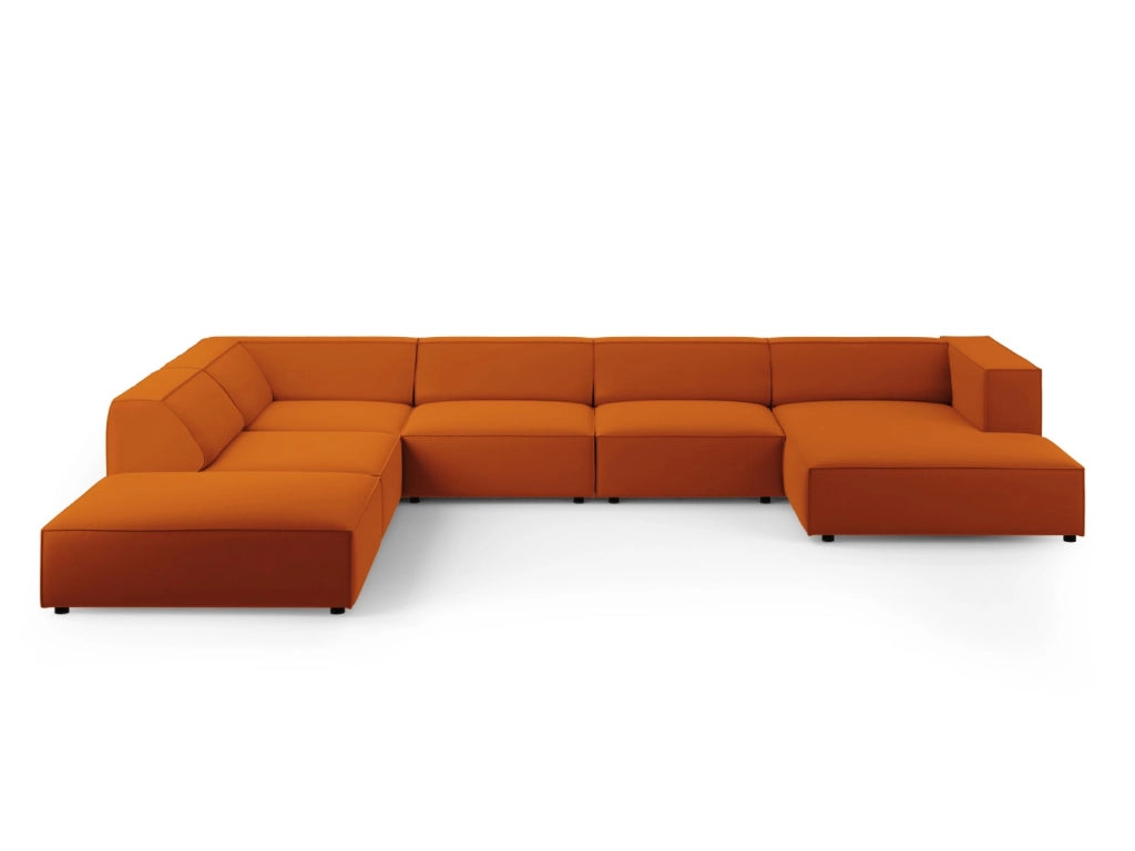 Cosmopolitan Design - Divano panoramico sinistro "Arendal" 7 posti in velluto terracotta 