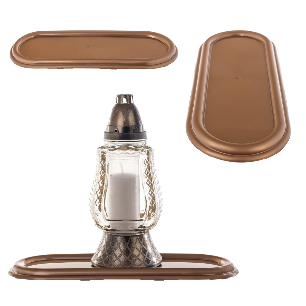 Supporto per candela funeraria KADAX 40 cm, vassoio funerario in plastica dorata