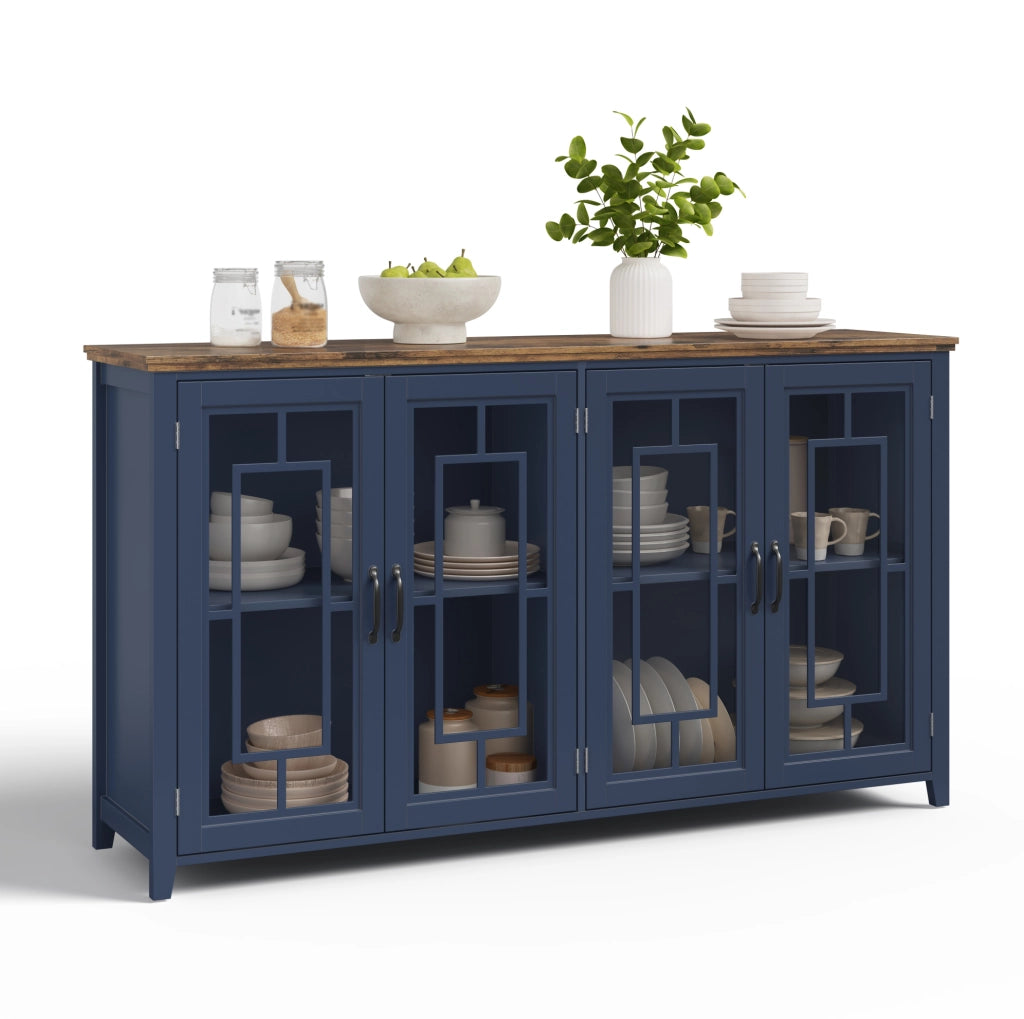 Credenza cucina 160 cm con ante in vetro; MDF; blu