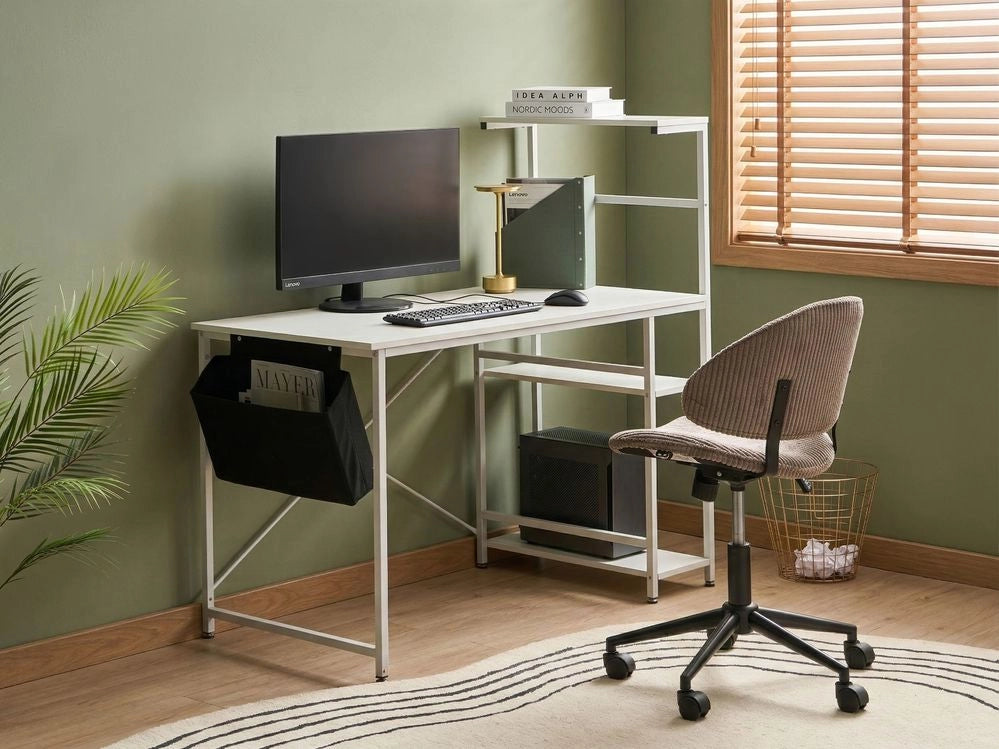 Scrivania da ufficio con piano e gambe in MDF bianco, finitura verniciata a polvere, stile scandinavo moderno