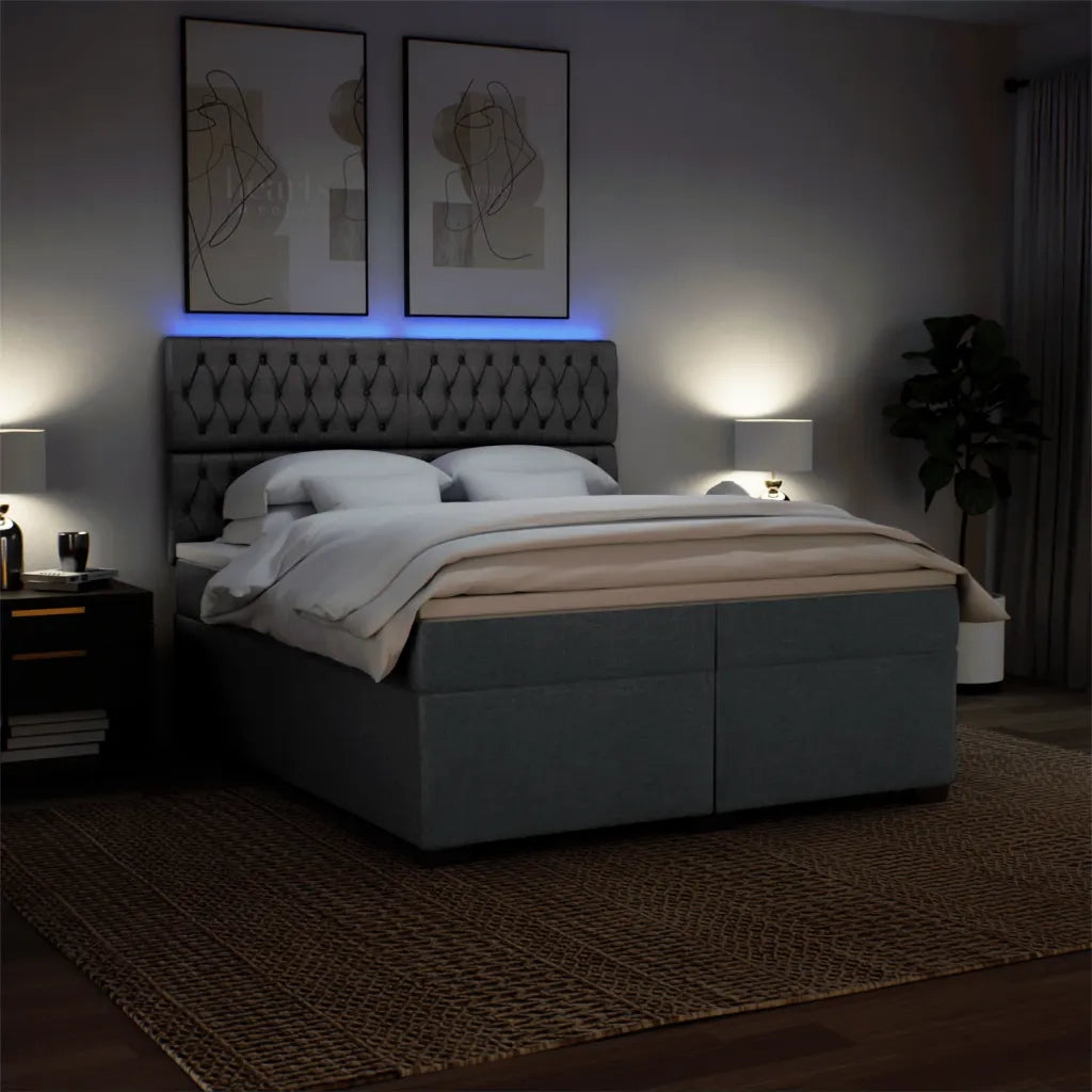 Giroletto a Molle con Materasso Grigio Scuro 200x200 cm Tessuto
