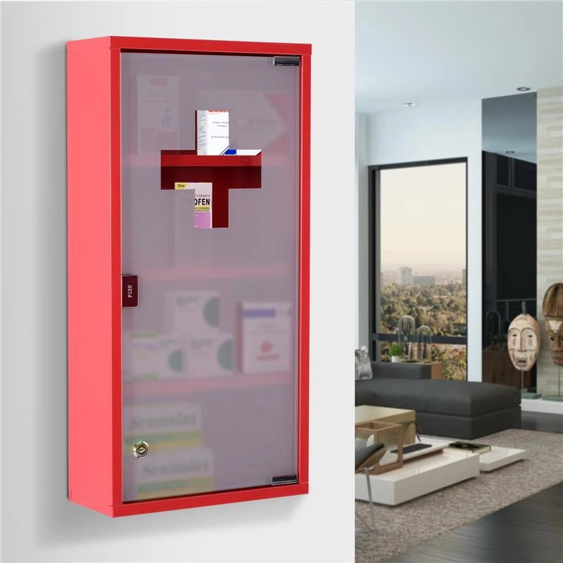 ARMADIETTO PRONTO SOCCORSO PER MEDICINALI  60 X 30 X 12 CM ROSSO