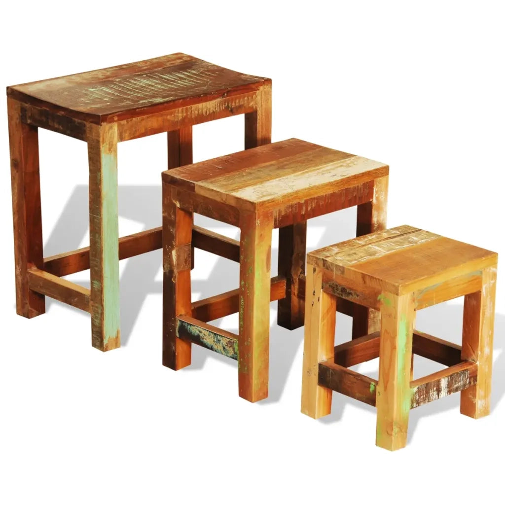 Tavolini Impilabili Set 3 pz in Legno Vintage di Recupero  cod mxl 9877
