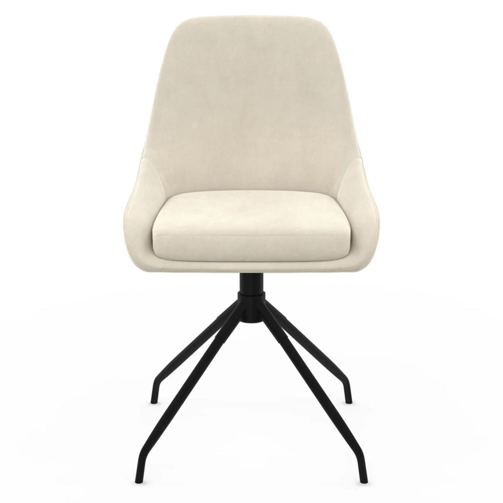 IDMarket - Set di 4 sedie girevoli in velluto beige THALYA con braccioli