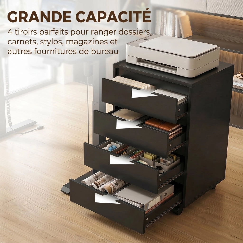 Scrivania con cassetti ¨C zephmum ¨C 4 cassetti in legno nero su ruote