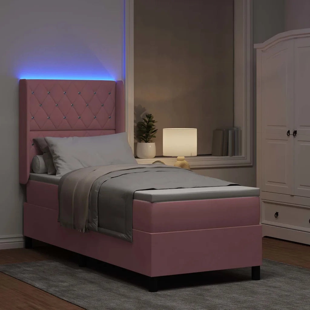 Letto con Box Springs LED e Materasso Rosa 80 x 200 cm Velluto 3343789
