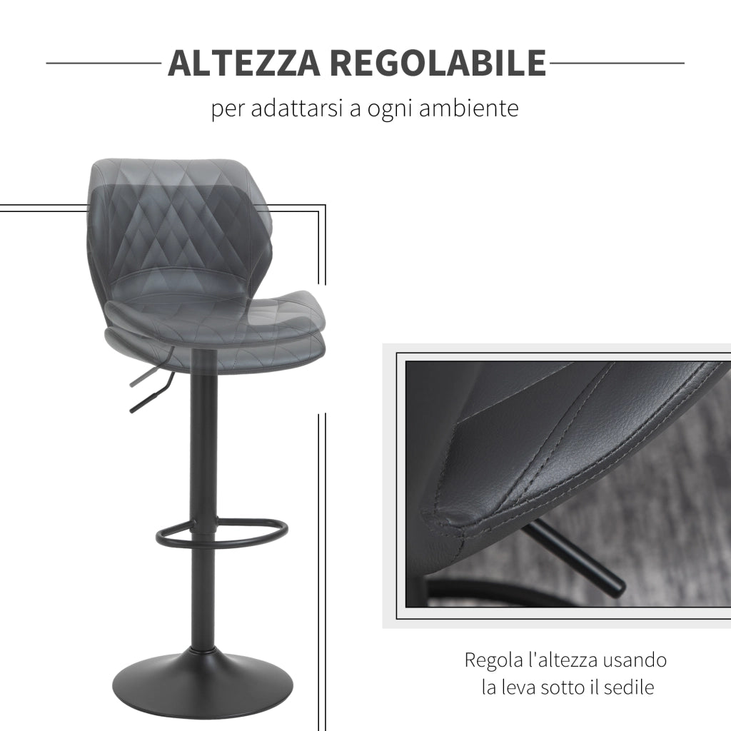 Set 2 Sgabelli Imbottite da Bar 44x50,5x90-110 cm in Similpelle Grigio