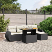 Set Divano da Giardino 6 pz con Cuscini Nero in Polyrattan