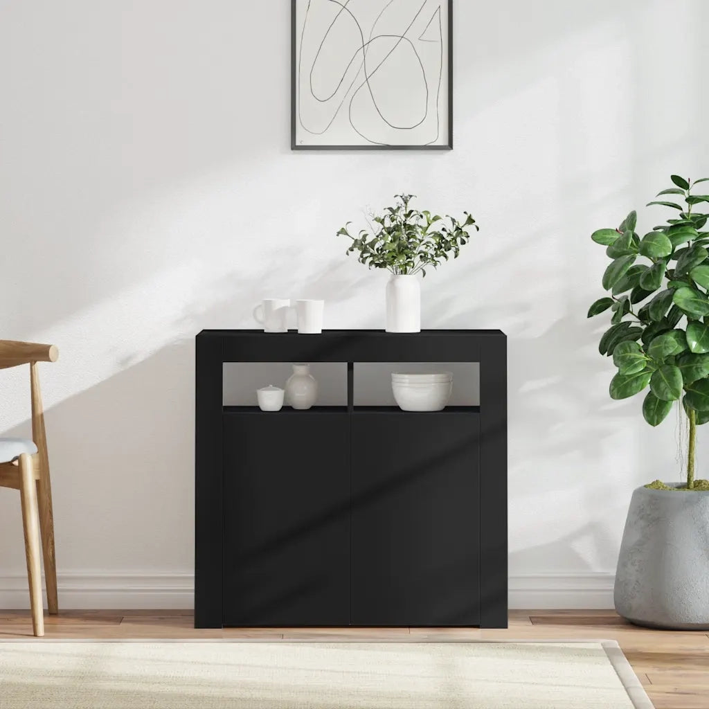 Credenza con Luci LED-Buffet-Armadio da cucina Nera 80x35x75 cm