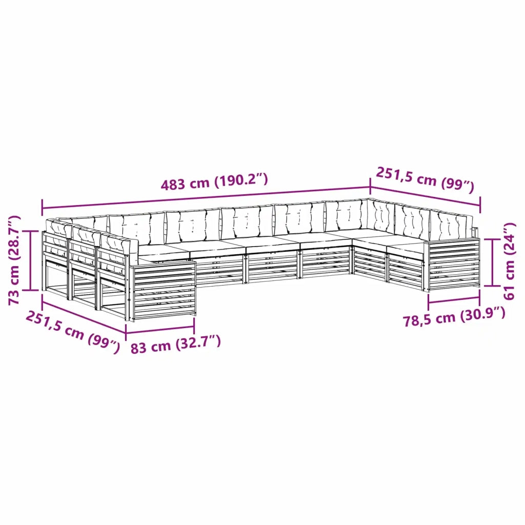 Set divani con cuscino 9 pcs Grigio Naturale e Chiaro 3374216