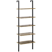 EasyComfort Libreria Moderna a Scala con 5 Ripiani e Dispositivo Antiribaltamento, Design a Muro, in Legno e Metallo, 60x30x184.5 cm, Marrone