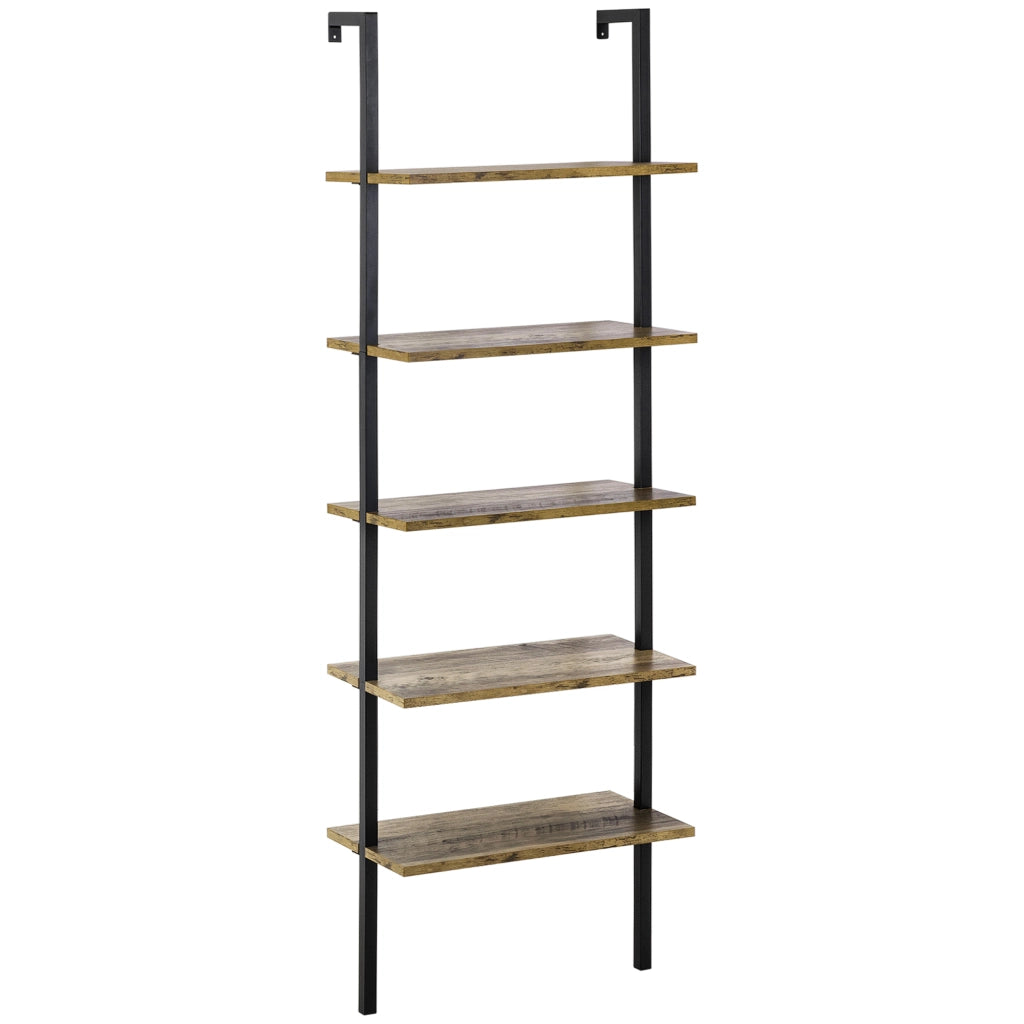 EasyComfort Libreria Moderna a Scala con 5 Ripiani e Dispositivo Antiribaltamento, Design a Muro, in Legno e Metallo, 60x30x184.5 cm, Marrone
