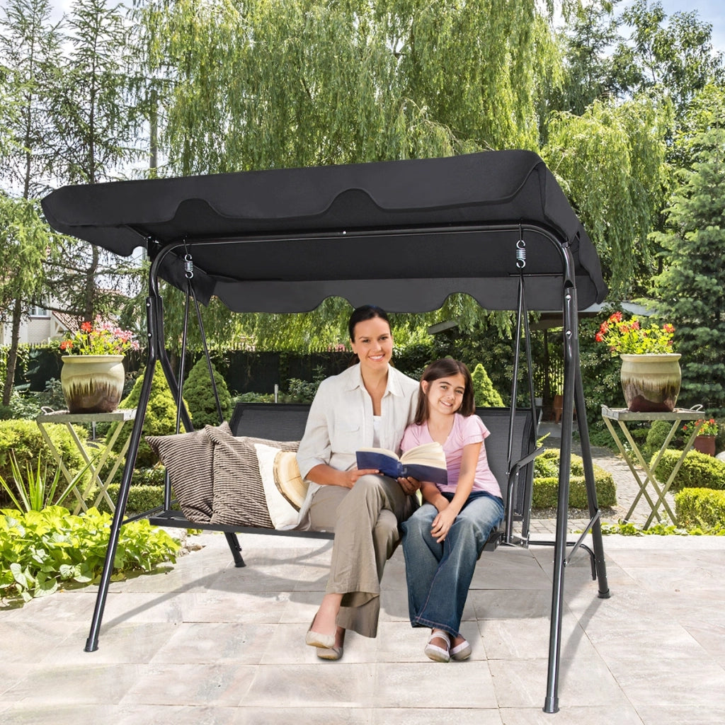 Dondolo a 3 posti con oscurante da giardino Altalena adulti da esterno 170x110x150cm Nero-Dondoli