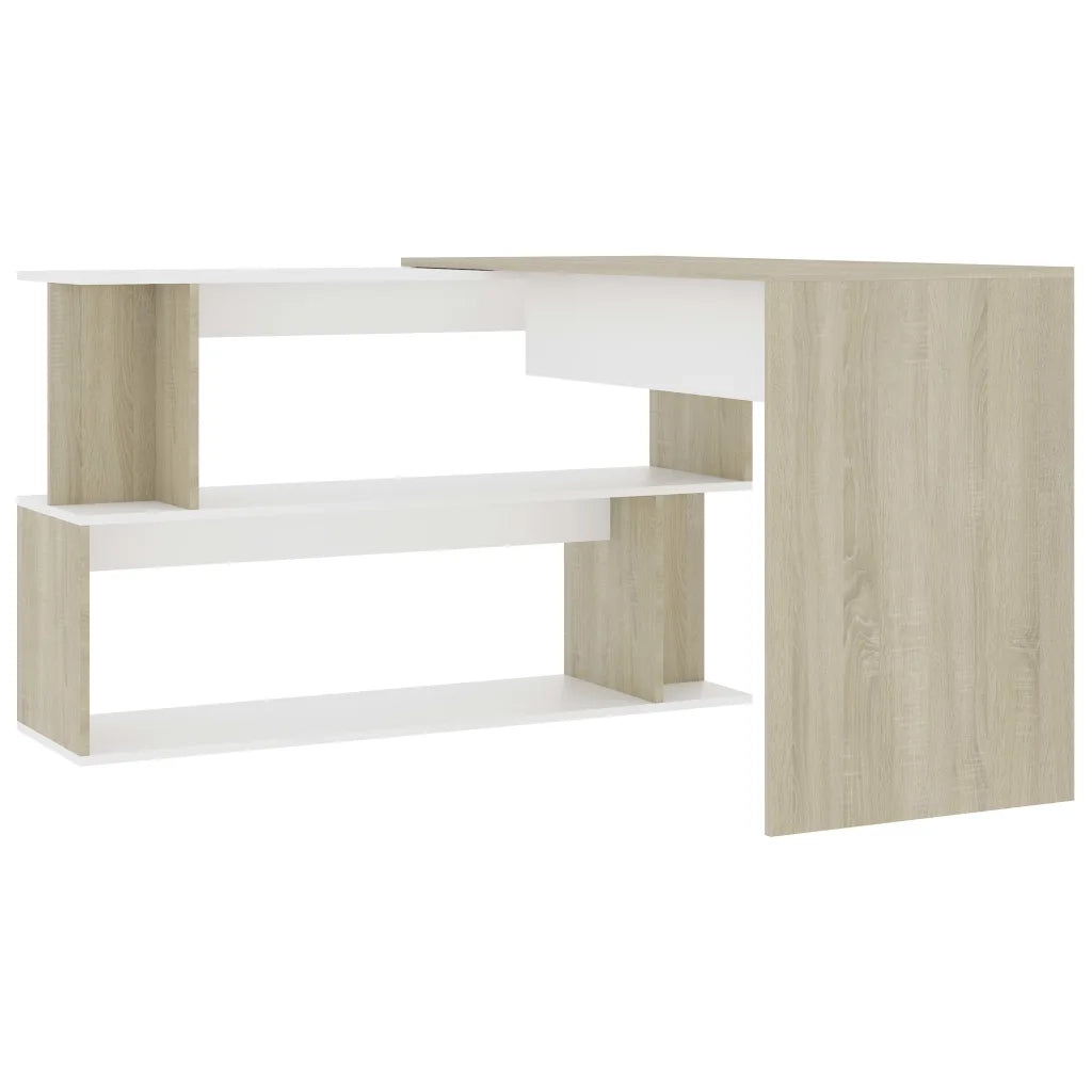 Scrivania ad Angolo Bianco e Rovere 200x50x76 cm in Truciolare cod mxl 60425