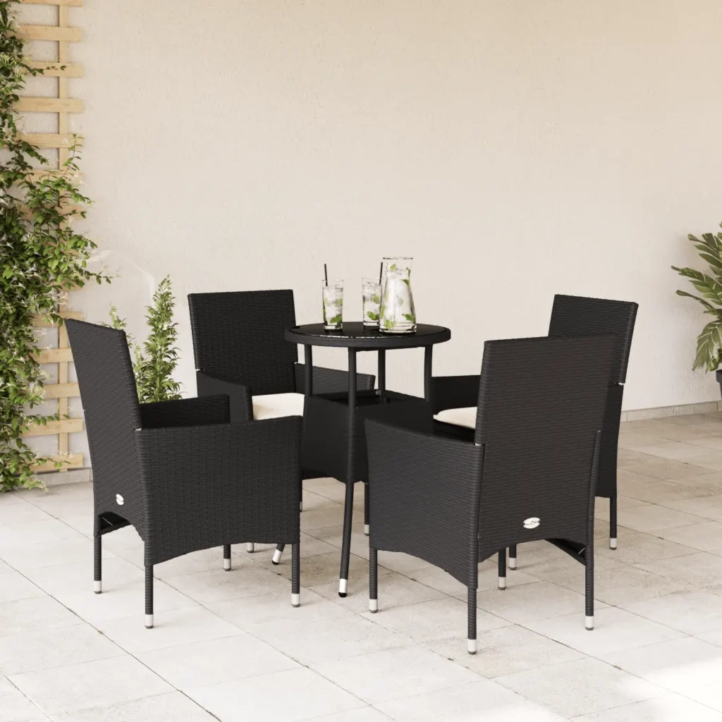 Set da Pranzo da Giardino con Cuscini 5 pz | Set Salotto da Giardino Polyrattan e Vetro