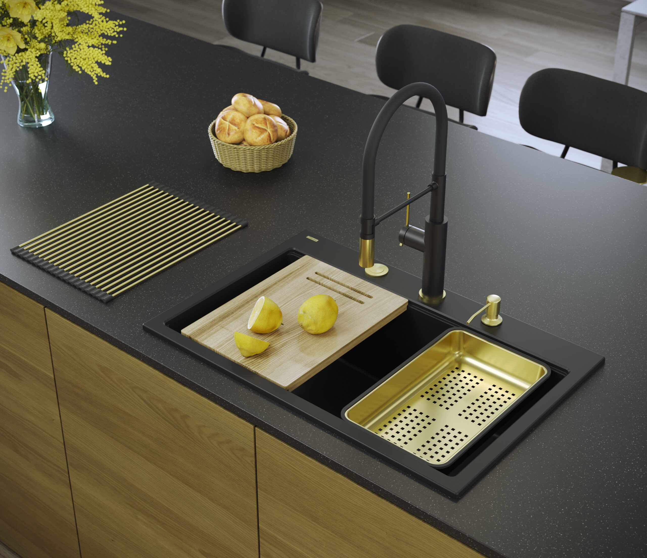 Lavello In Granito Marc 110 Workstation Black Oro